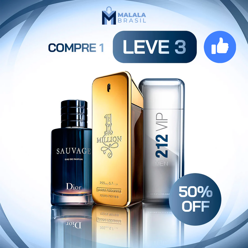 |QUEIMA DE ESTOQUE BLACK FRIDAY| - Kit 3 Perfumes Masculinos Importados (100ml) - 1 Million | 212 VIP Men | Sauvage Dior|