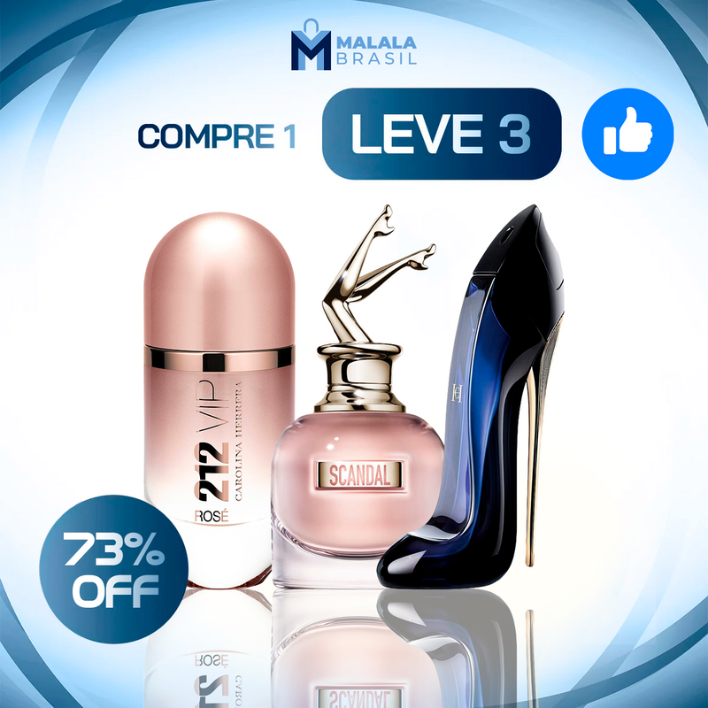 | KIT LANÇAMENTO BLACK FRIDAY | Kit 3 Perfumes Femininos Importados (100ml cada)  - Scandal | 212 VIP Rosé | Good Girl [OFERTA POR TEMPO LIMITADO]