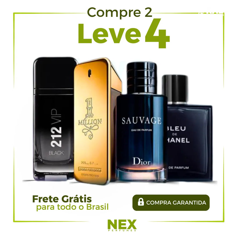 Combo 4 Perfumes Masculinos Importados (100ml) - 1 Million | Invictus | 212 VIP | Bleu [FRETE GRÁTIS]